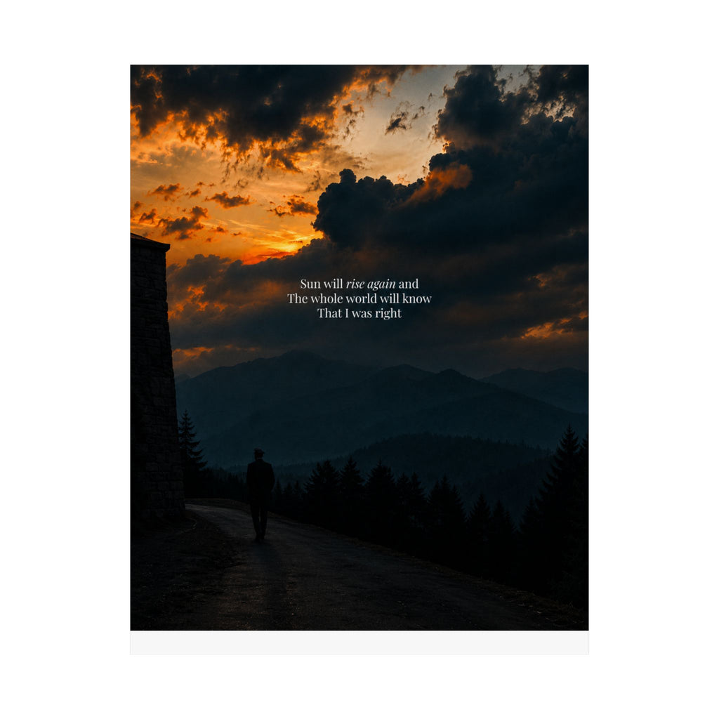 Matte Vertical Poster — Sunset Mountain Walk with Quote 'Sun will rise again and the whole world will know that I was right'