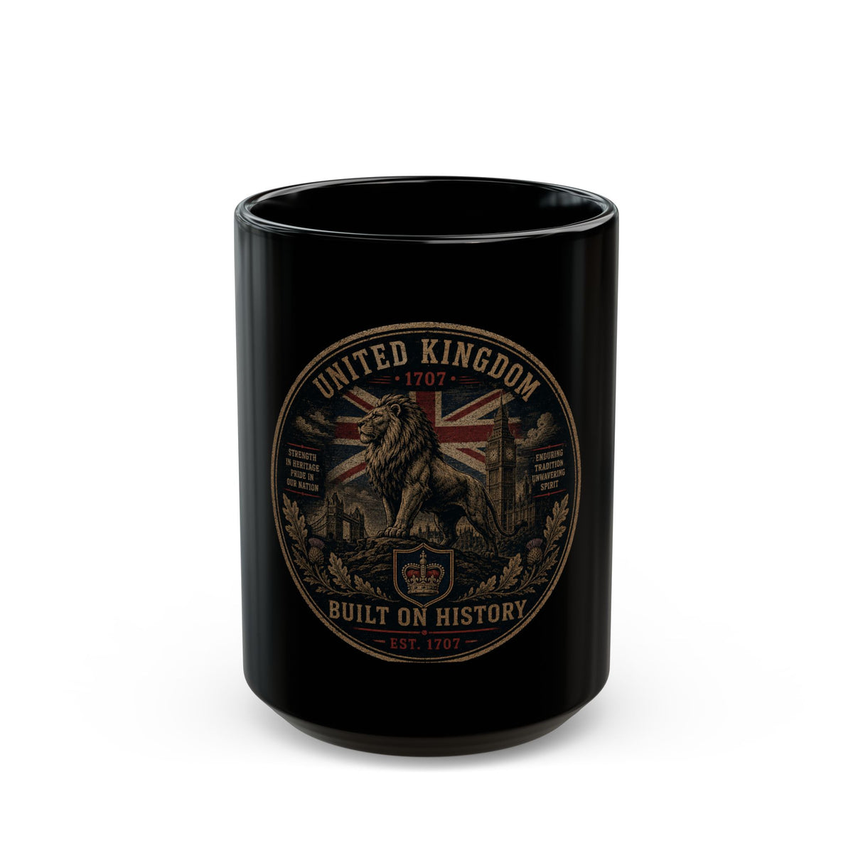 United Kingdom Lion Emblem Black Mug — Built on History 11oz/15oz