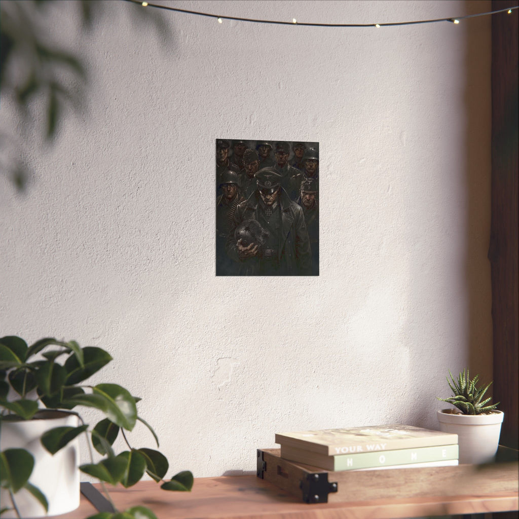 Dark Military Art Poster — Stoic Commander & Soldiers Matte Vertical Print