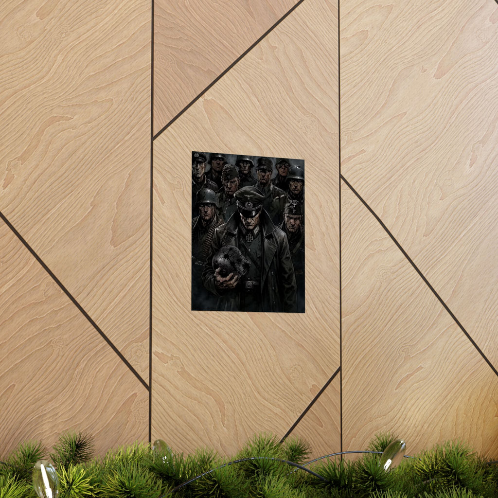 Dark Military Art Poster — Stoic Commander & Soldiers Matte Vertical Print