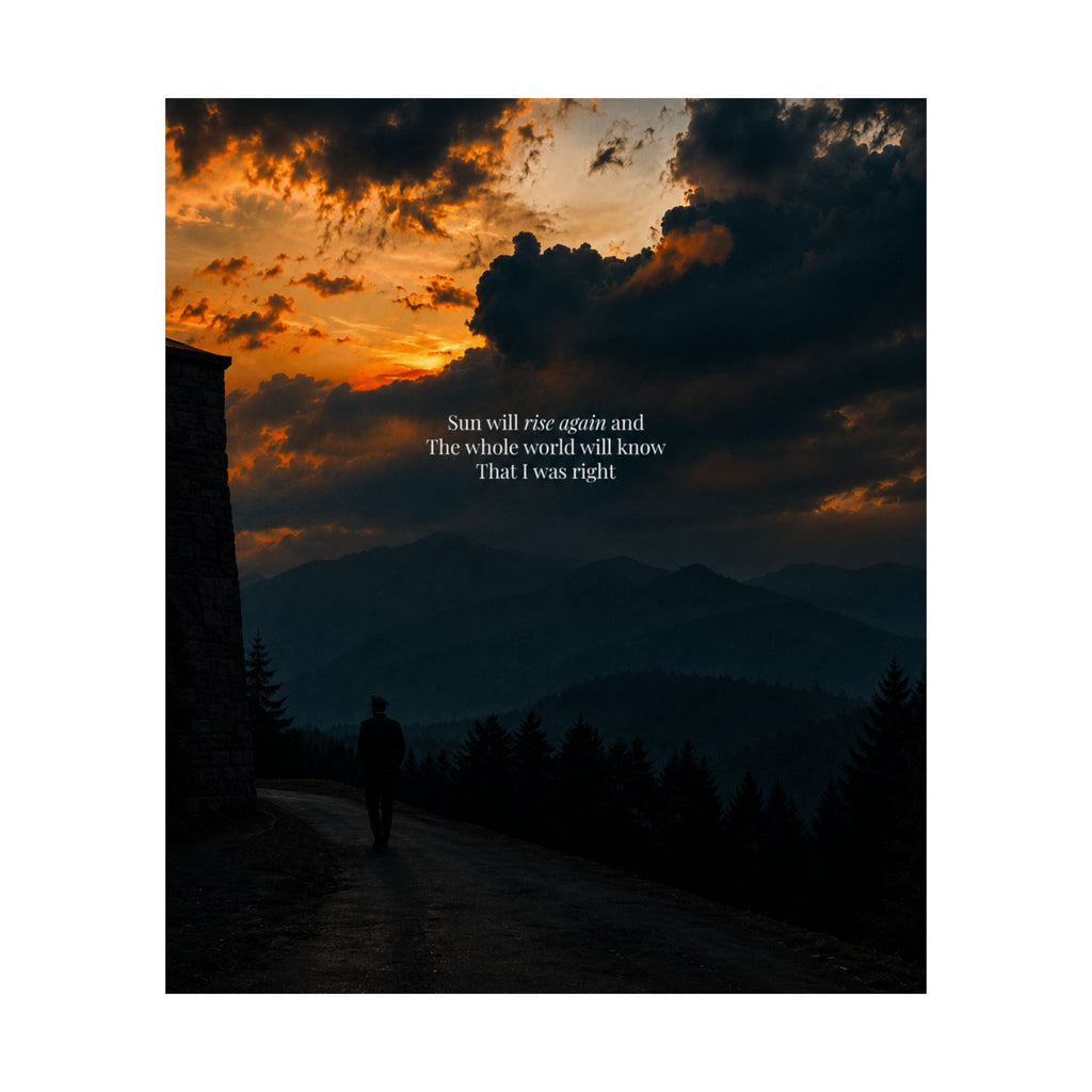 Matte Vertical Poster — Sunset Mountain Walk with Quote 'Sun will rise again and the whole world will know that I was right'