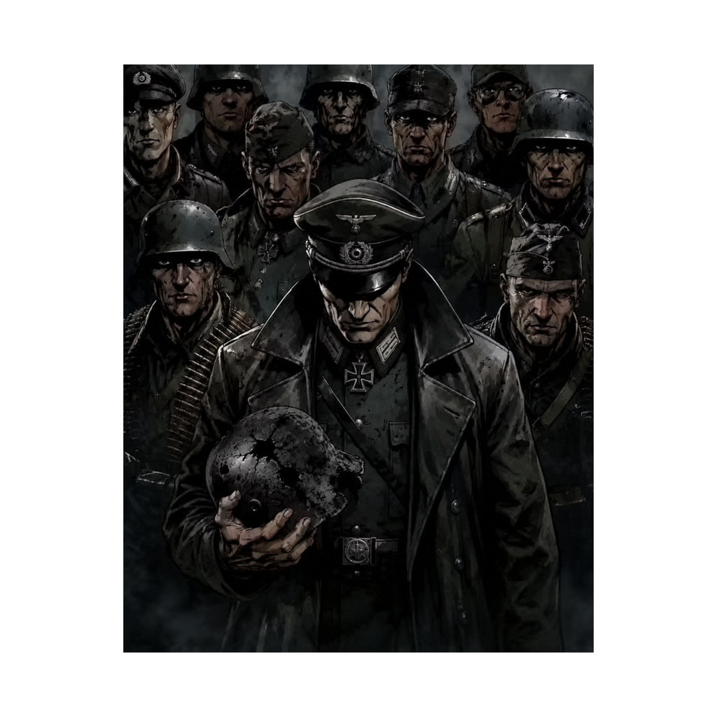 Dark Military Art Poster — Stoic Commander & Soldiers Matte Vertical Print