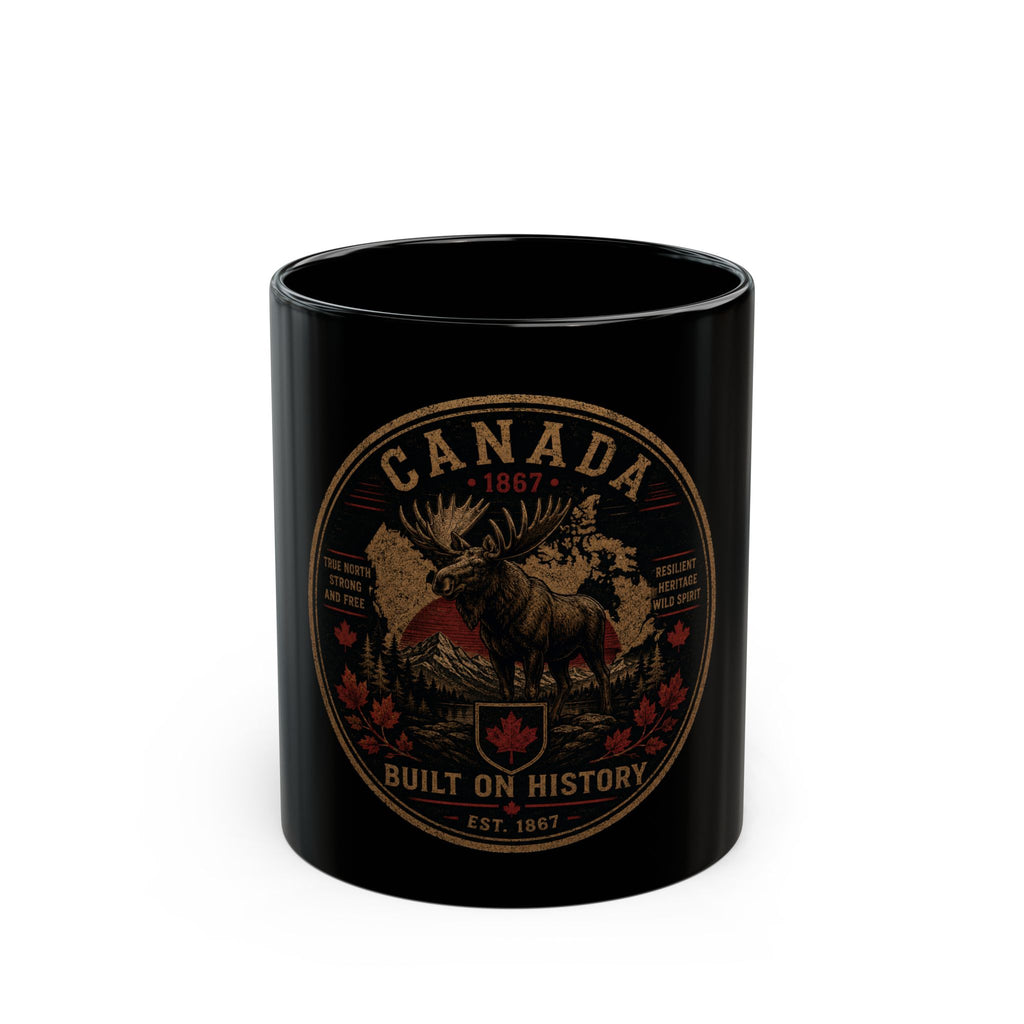Canada Moose Vintage Emblem Black Mug – "Built on History" (11oz & 15oz)