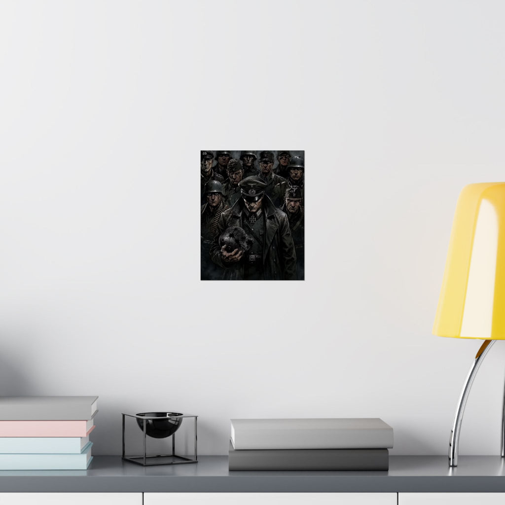 Dark Military Art Poster — Stoic Commander & Soldiers Matte Vertical Print