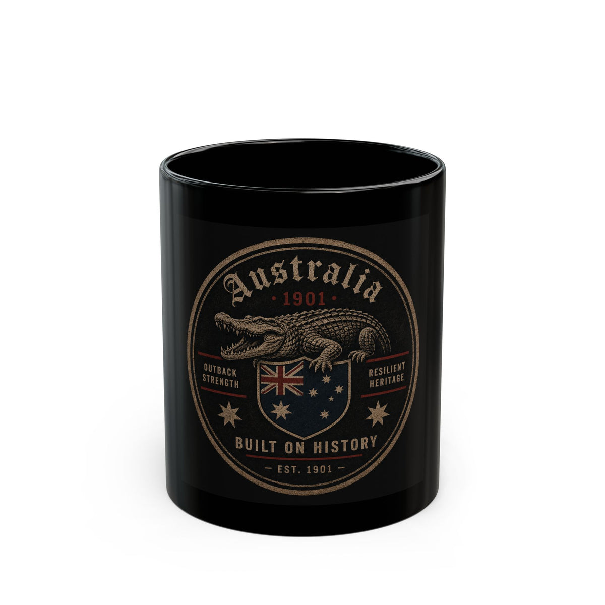 Australia Crocodile Emblem Black Mug – "Built on History" 11oz/15oz