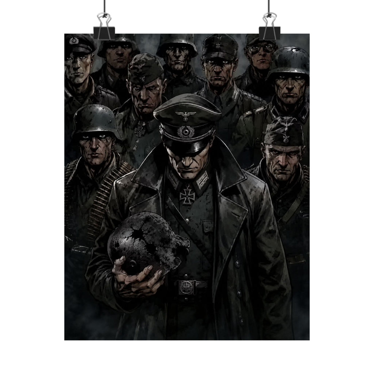 Dark Military Art Poster — Stoic Commander & Soldiers Matte Vertical Print