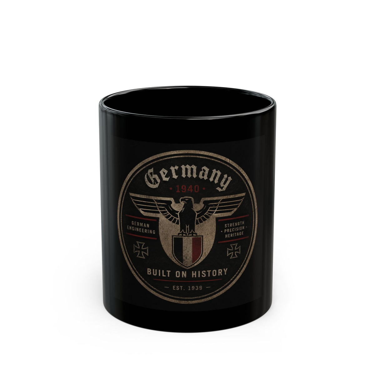 Germany Eagle Crest Mug | Vintage Coat of Arms Black Ceramic