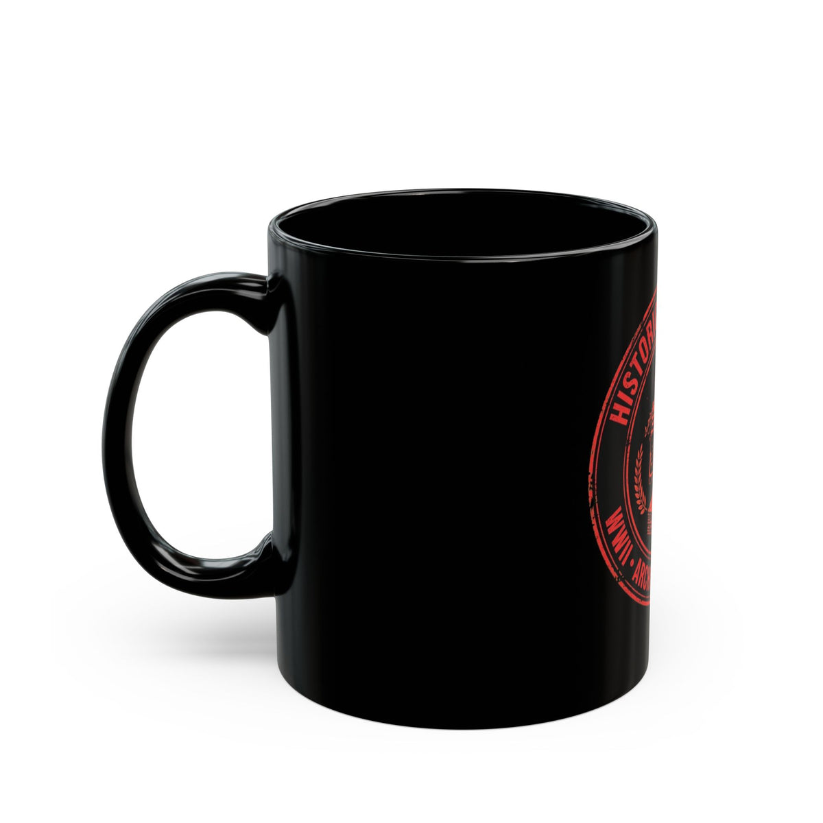 Historically Hidden Archives Black Coffee Mug — Vintage Typewriter Documentary Logo