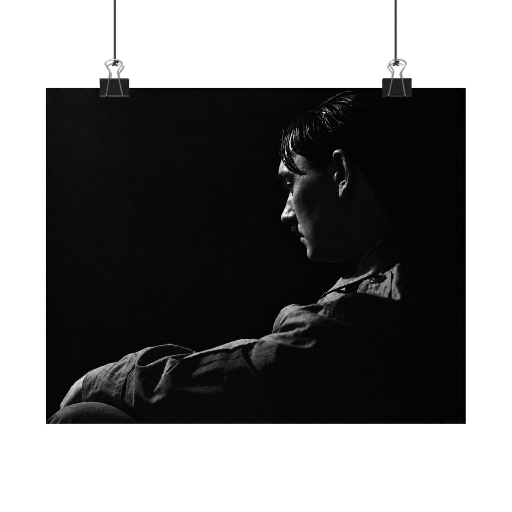 Matte Horizontal Poster — Moody Black & White Profile Portrait