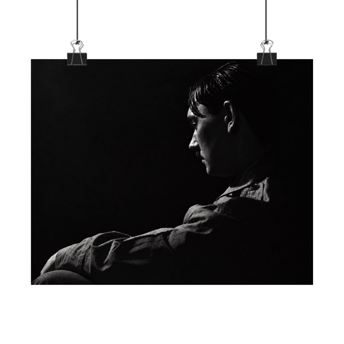 Matte Horizontal Poster — Moody Black & White Profile Portrait