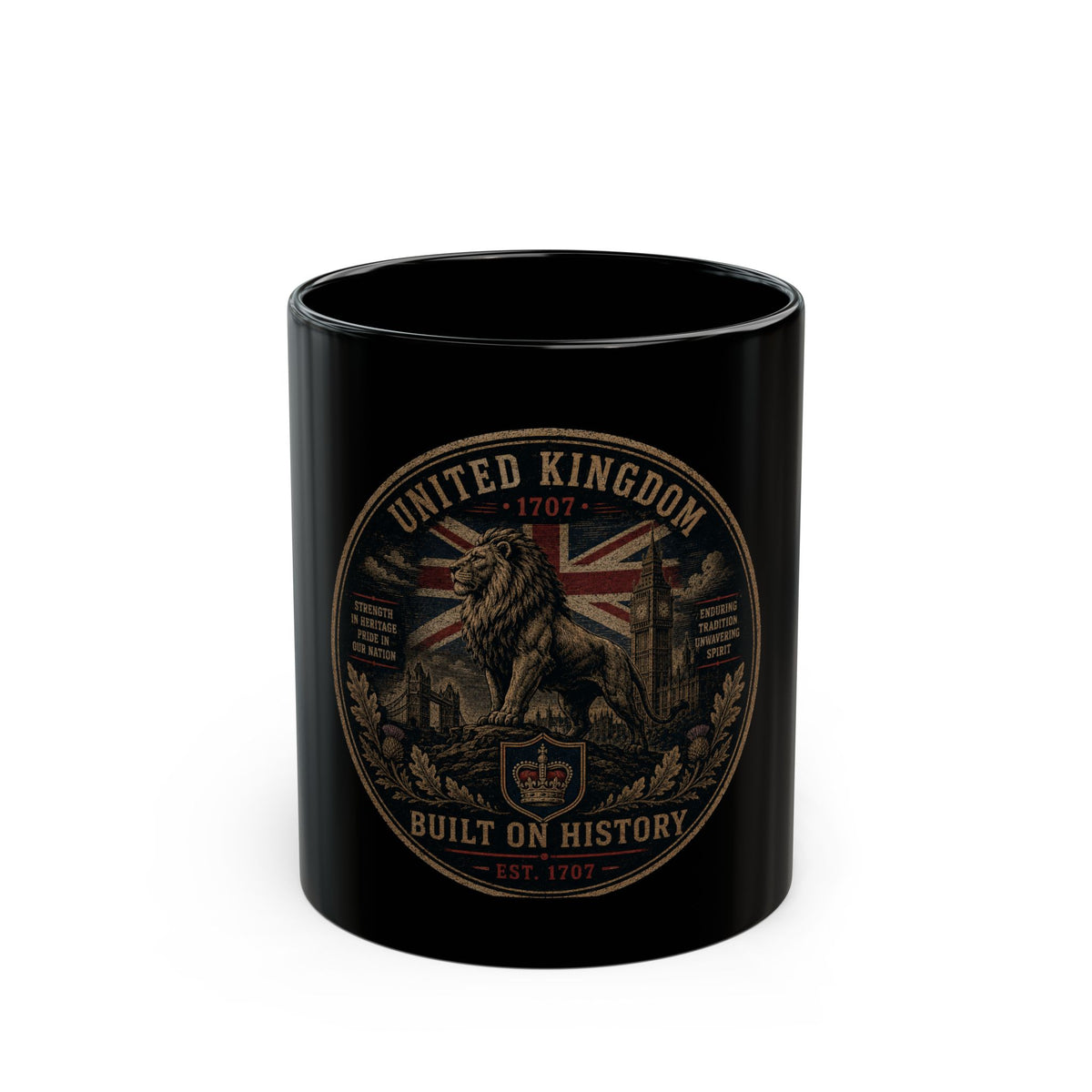 United Kingdom Lion Emblem Black Mug — Built on History 11oz/15oz