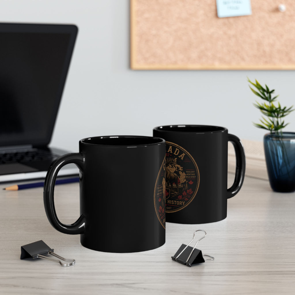 Canada Moose Vintage Emblem Black Mug – "Built on History" (11oz & 15oz)
