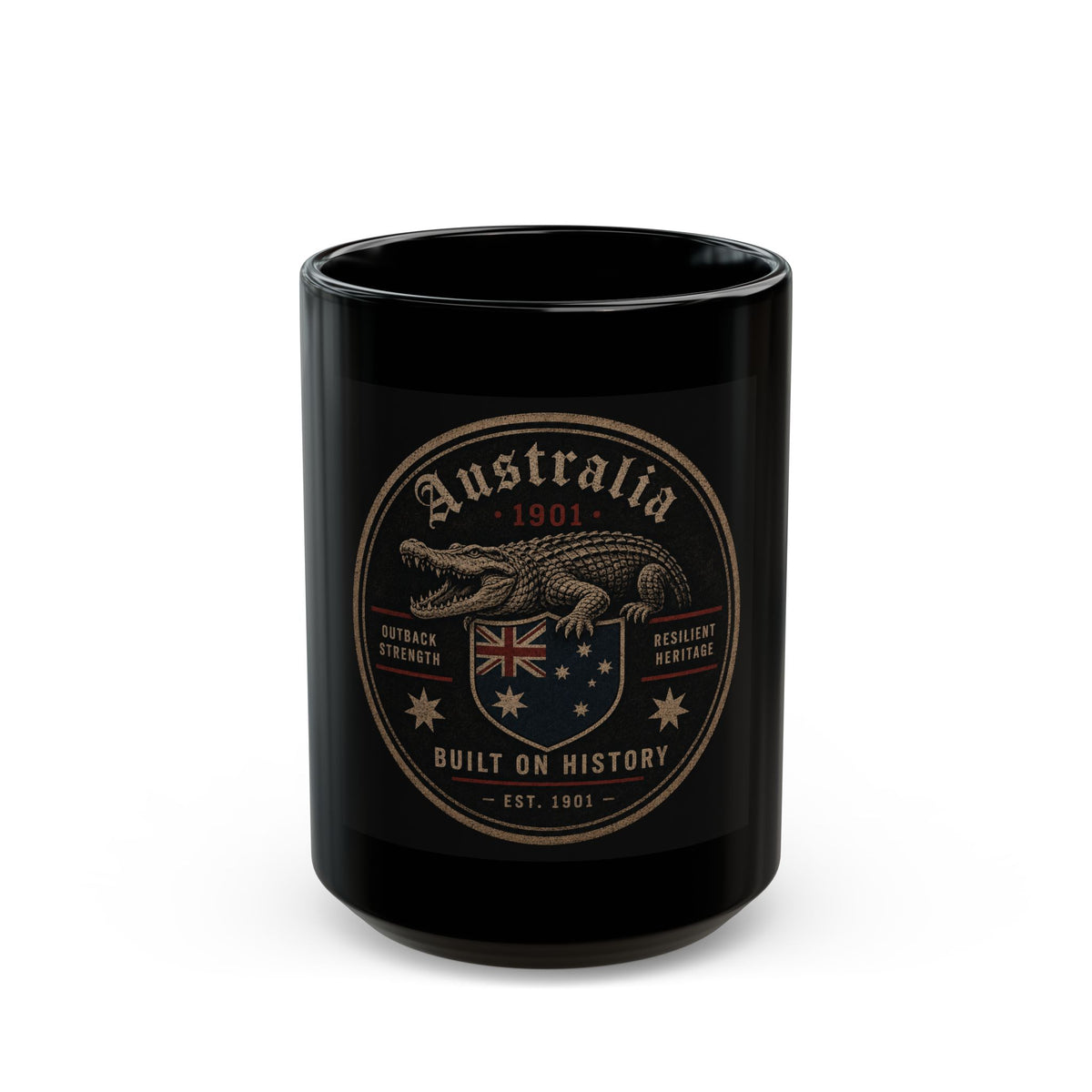 Australia Crocodile Emblem Black Mug – "Built on History" 11oz/15oz